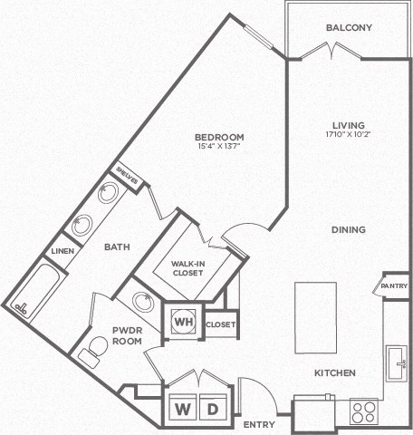 Floor plan for 1 bed, 1 bath, 902 sqft